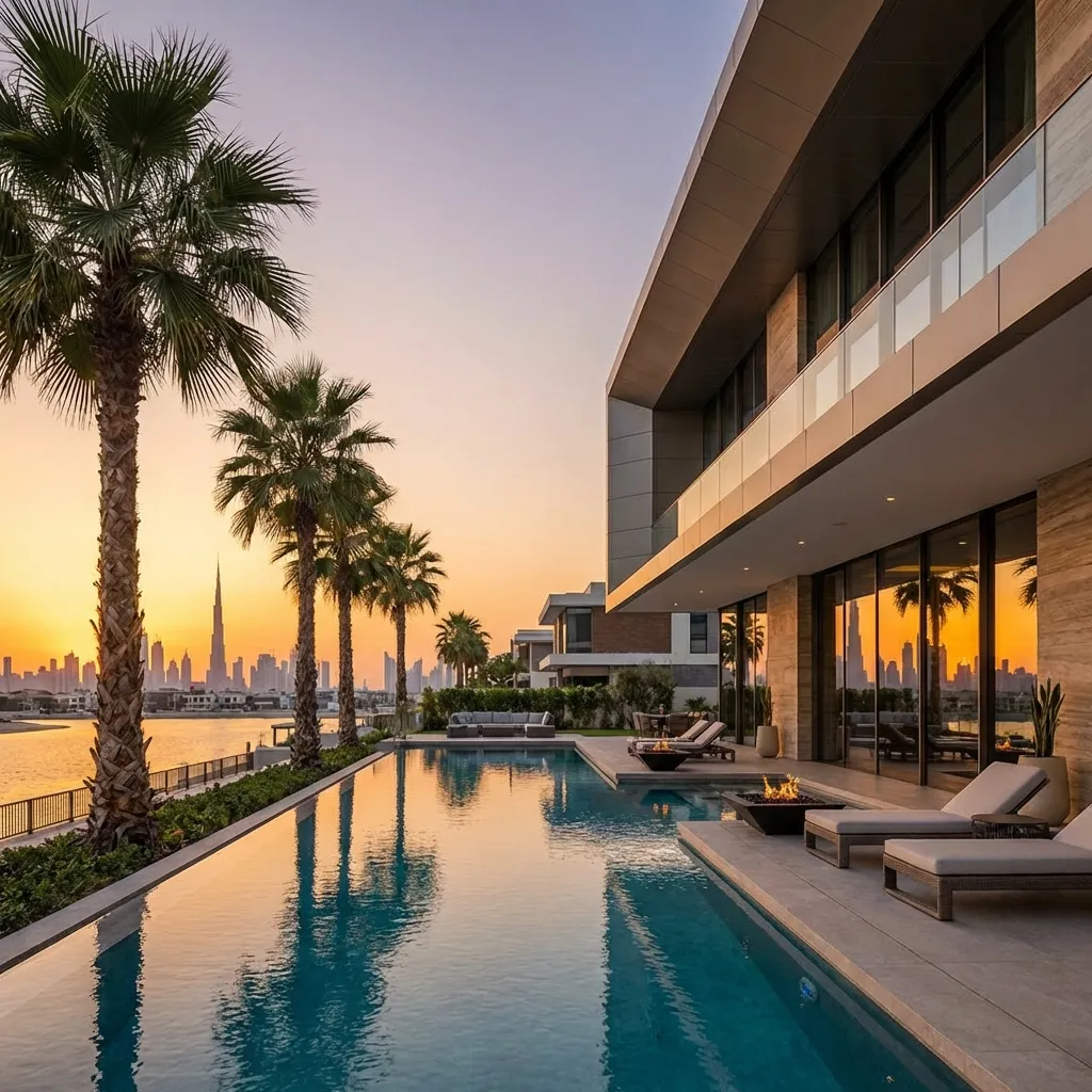 Luxury waterfront villa overlooking the Dubai skyline